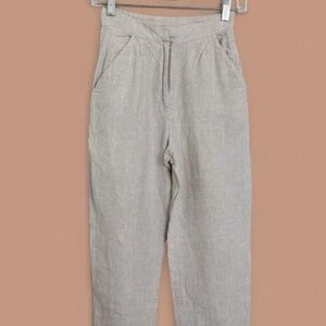 linen handmade studio high waisted delaney cropped linen pants in beige xs